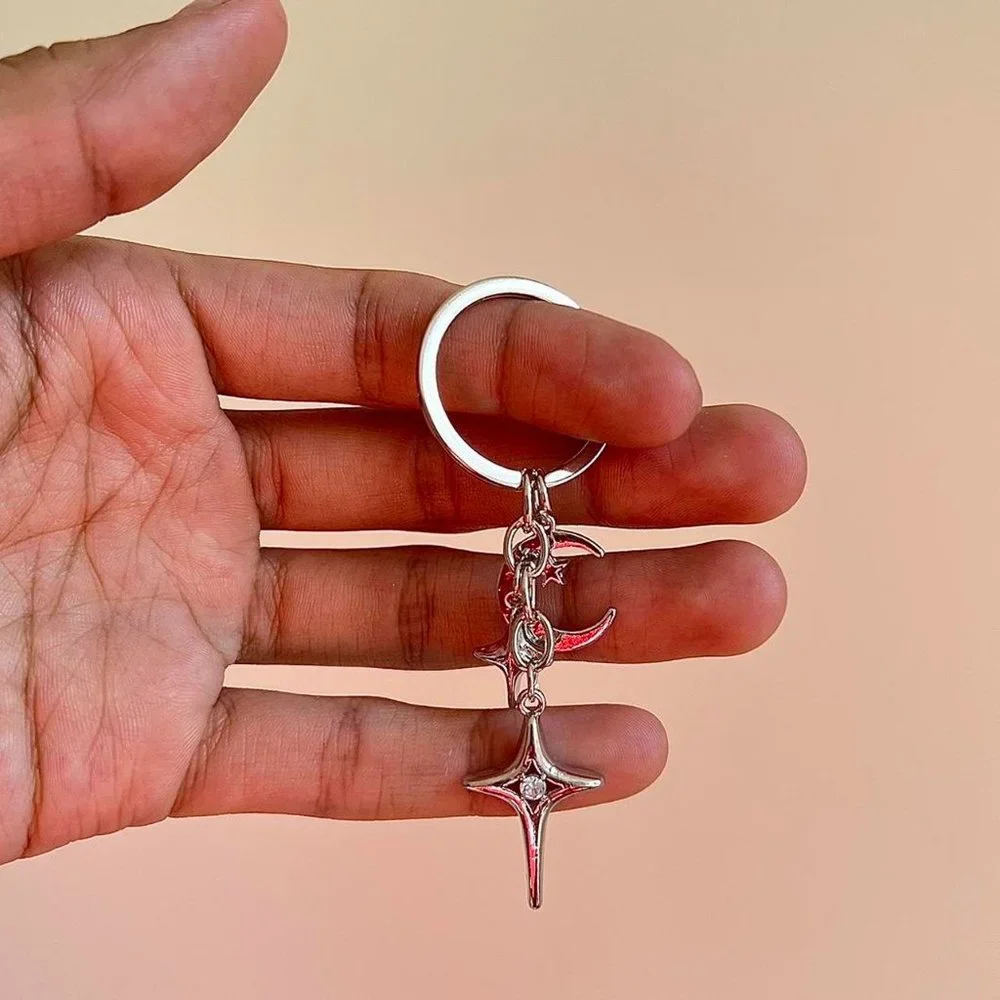 y2k 2000s star moon pendant keyring for keychain